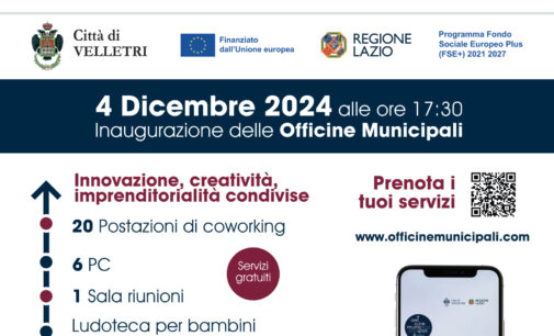 Velletri, dal 4 dicembre al via il progetto “Officine Municipali”