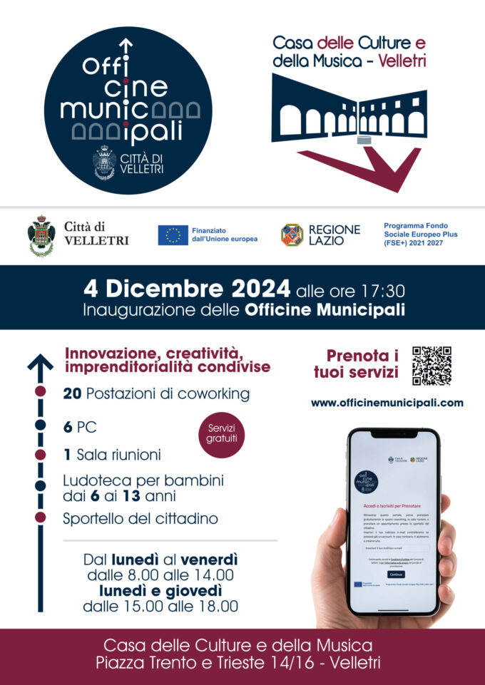 Velletri, dal 4 dicembre al via il progetto “Officine Municipali”