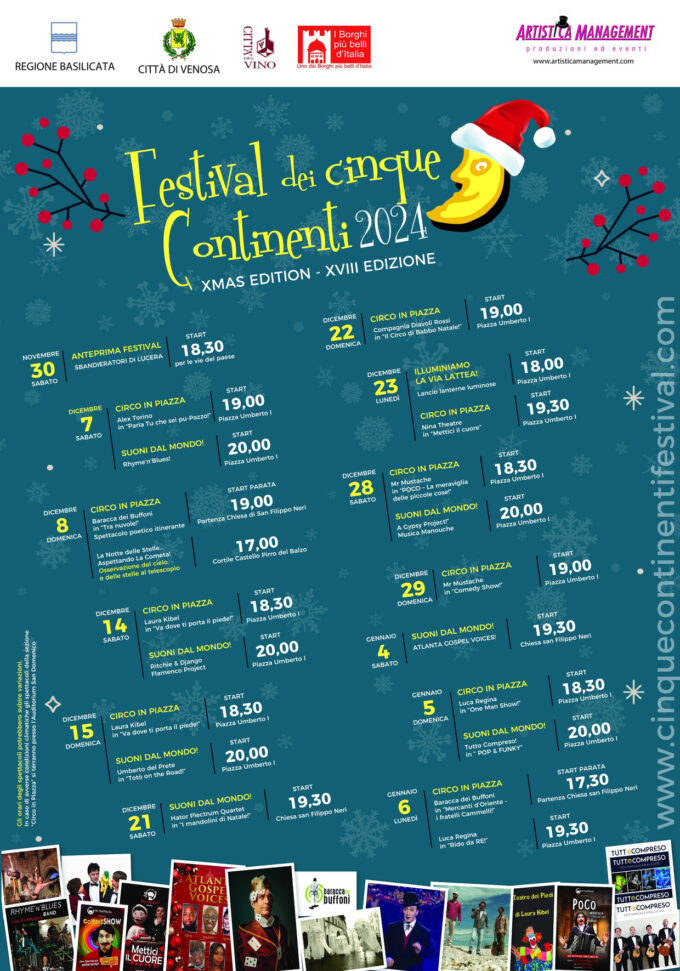 Torna il Festival dei Cinque Continenti all’interno dei Mercatini di Natale di Venosa