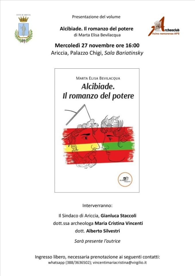 Mercoledì 27/11 ad Ariccia “Alcibiade. Il romanzo del potere” di Marta Elisa Bevilacqua