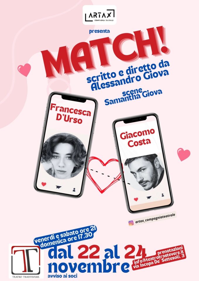 teatrotrastevere: Evento da non perdere, dal 22 al 24 novembre 2024 👉 MATCH, spettacolo scritto e diretto da Alessandro Giova