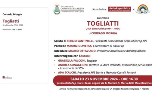 Sabato 23/11 a BiblioPop: “Togliatti una biografia” incontro con l’autore Corrado Morgia