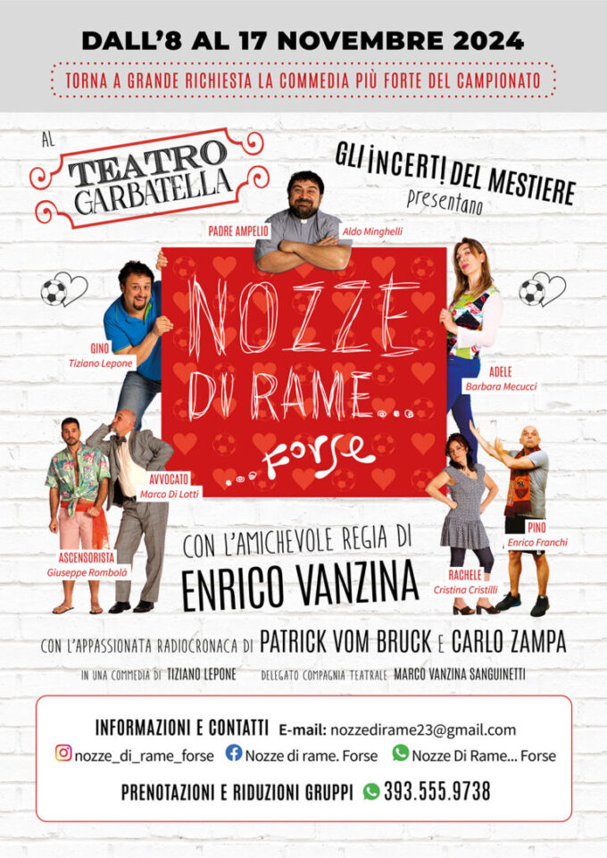 Torna in scena “Nozze di Rame… forse” dall’8 novembre al Teatro Garbatella