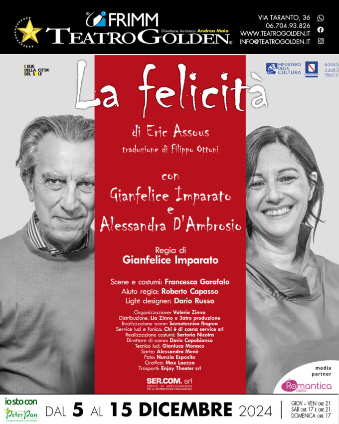 Al Teatro Golden Gianfelice Imparato e Alessandra D’Ambrosio in “La felicità” dal 5 dicembre 2024