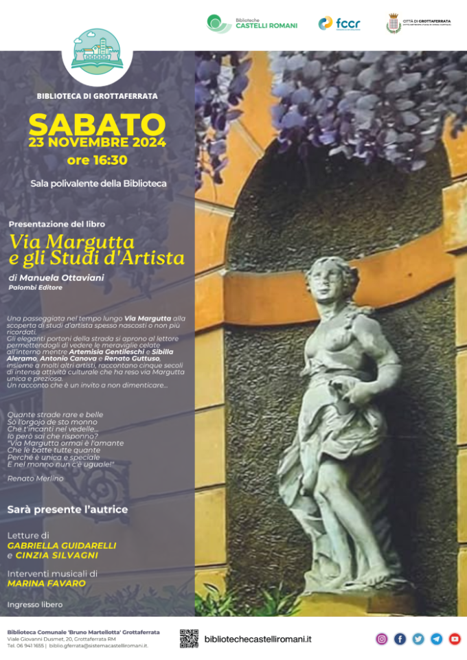 Sabato 23/11 in biblioteca: “Via Margutta e gli Studi d’Artista” di Manuela Ottaviani