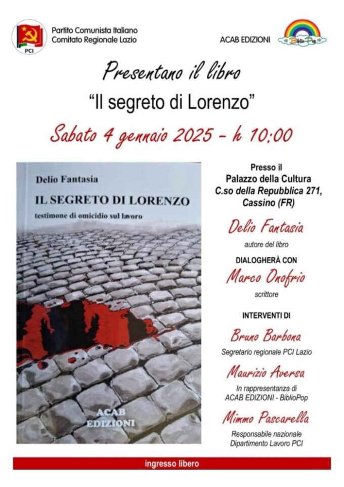 Il 4 gennaio a Cassino Delio Fantasia presenta “Il segreto di Lorenzo”