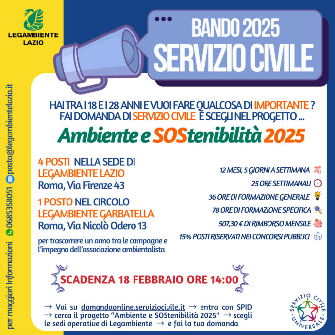 4 posti da Ambientalisti per un anno in Legambiente Lazio