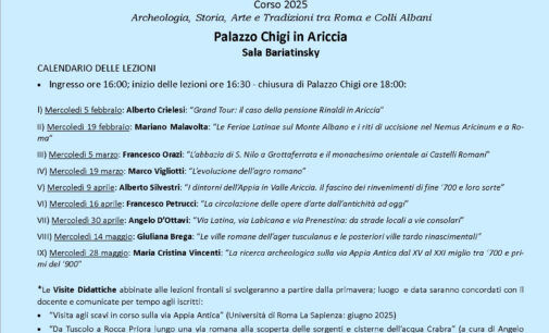 ARCHEOCLUB ARICINO NEMORENSE – corso di “Archeologia, Storia, Arte e Tradizioni tra Roma e Colli Albani”