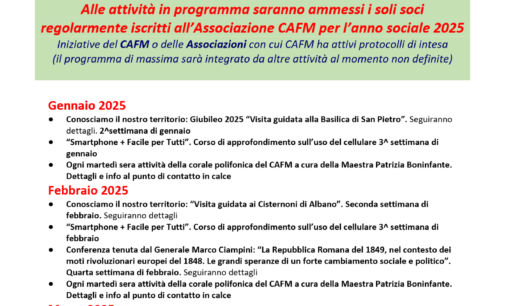 Centro Anziani Frattocchie presenta il programma per il primo semestre 2025